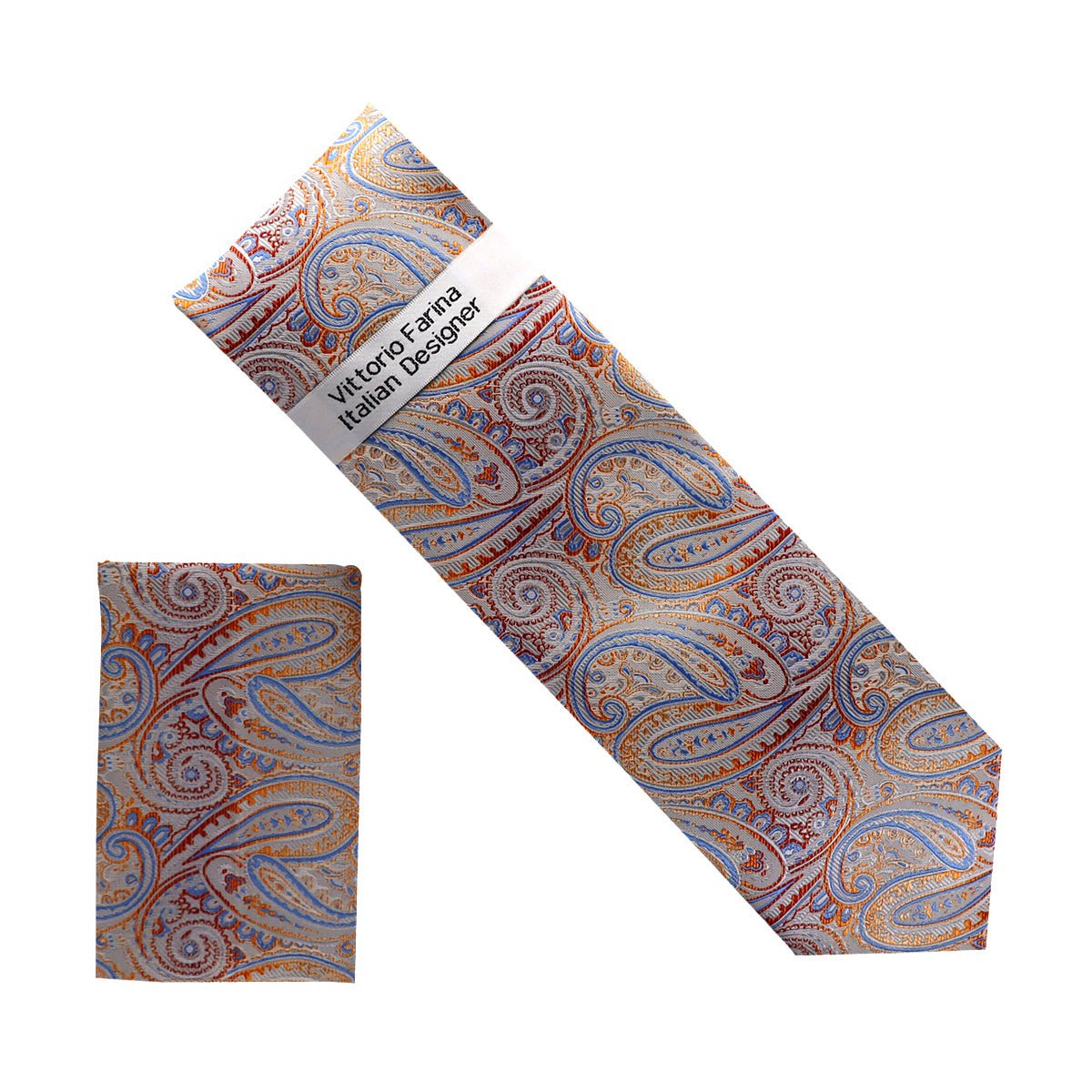 Vittorio Farina Men's Paisley Design Necktie & Pocket Square - NH - D_1425 - Classy Cufflinks