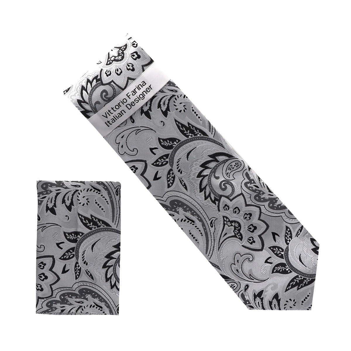 Vittorio Farina Men's Paisley Design Necktie & Pocket Square - NH - D_1428 - Classy Cufflinks