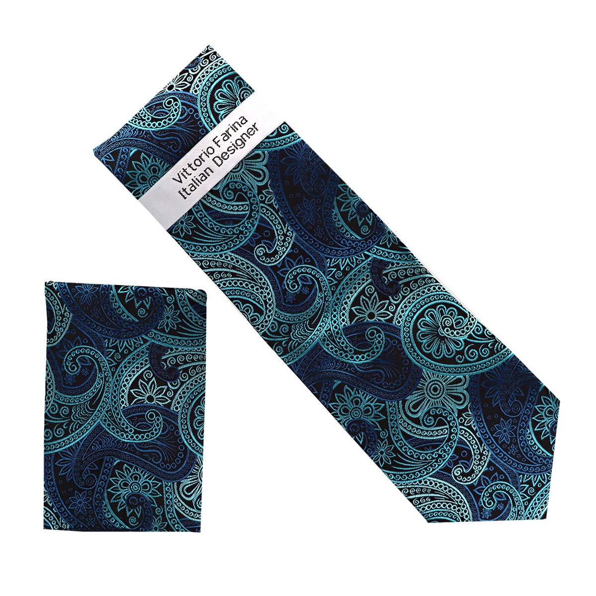 Vittorio Farina Men's Paisley Design Necktie & Pocket Square - NH - D_1432 - Classy Cufflinks