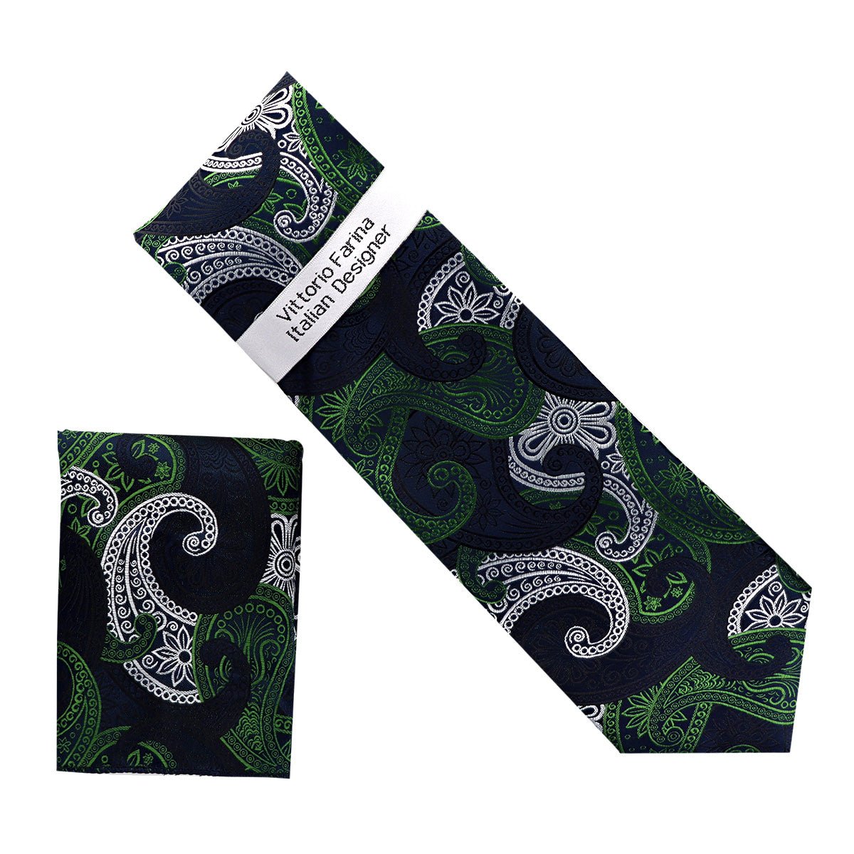 Vittorio Farina Men's Paisley Design Necktie & Pocket Square - NH - D_1435 - Classy Cufflinks