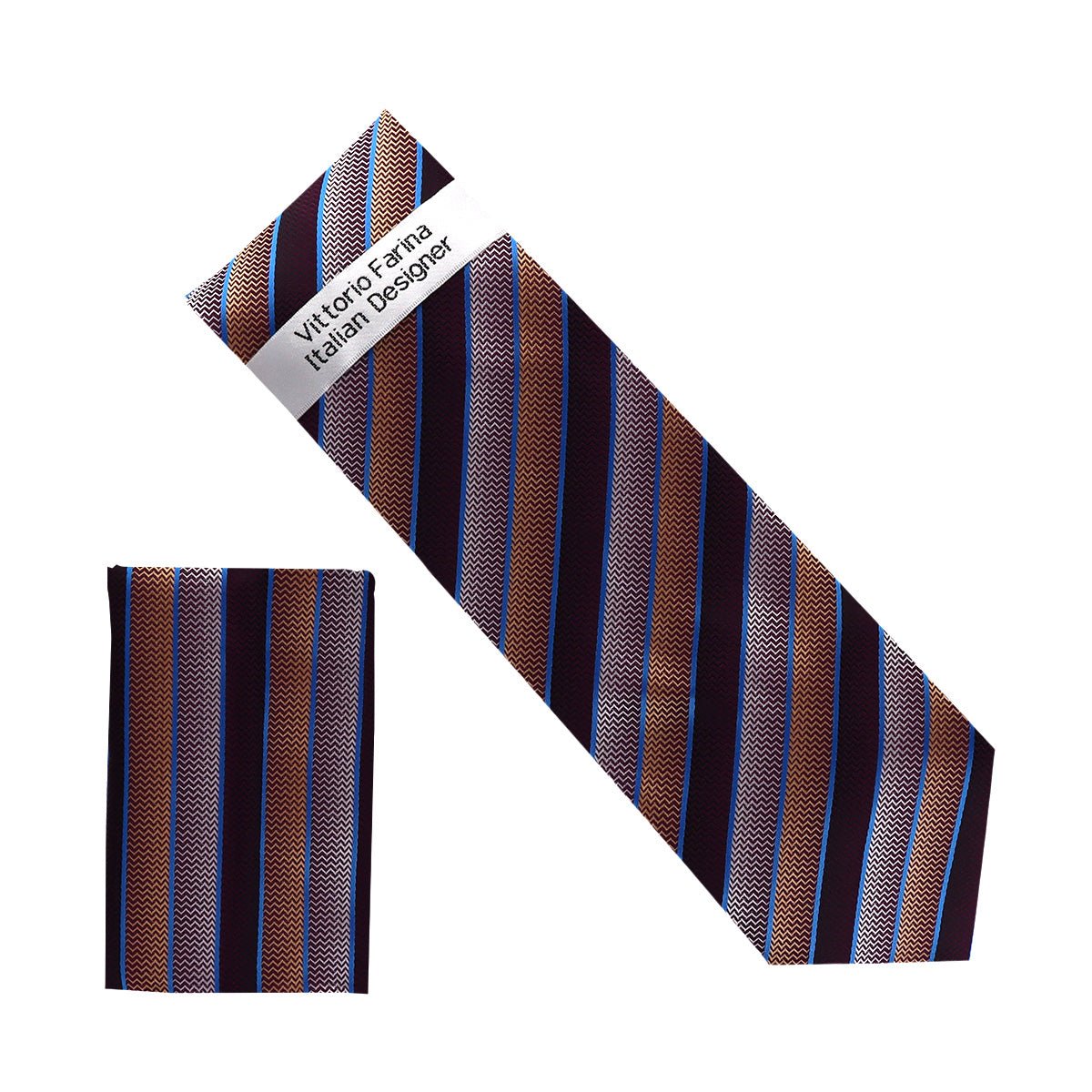 Vittorio Farina Men's Geometric Design Necktie &amp; Pocket Square - NH - D_1437 - Classy Cufflinks