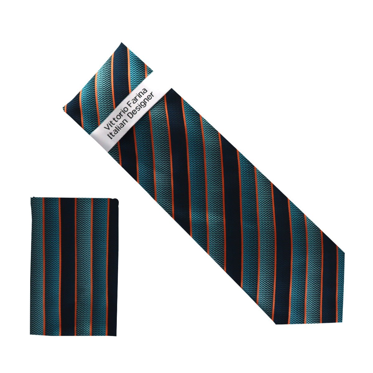 Vittorio Farina Men's Geometric Design Necktie &amp; Pocket Square - NH - D_1439 - Classy Cufflinks