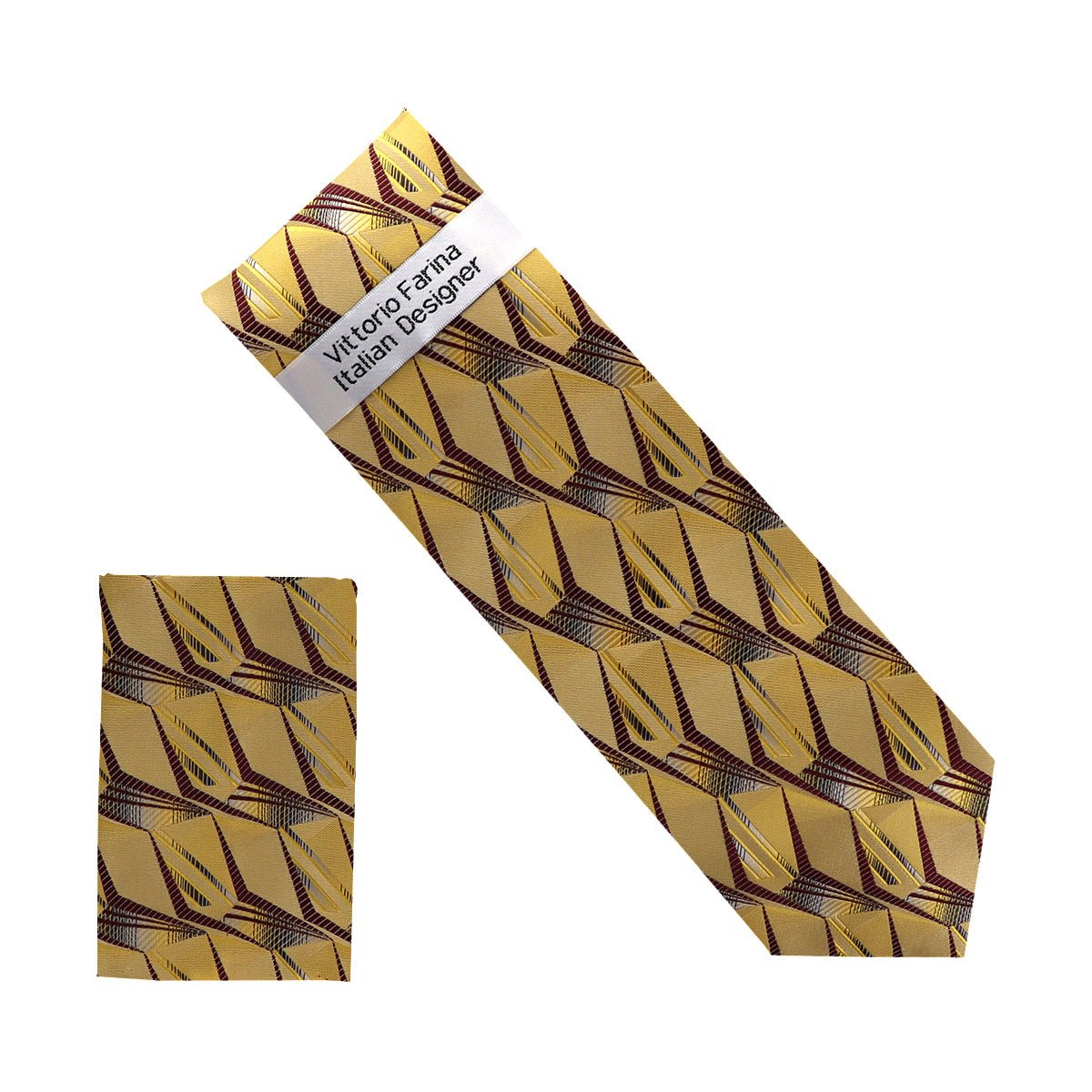 Vittorio Farina Men's Geometric Design Necktie &amp; Pocket Square - NH - D_1440 - Classy Cufflinks