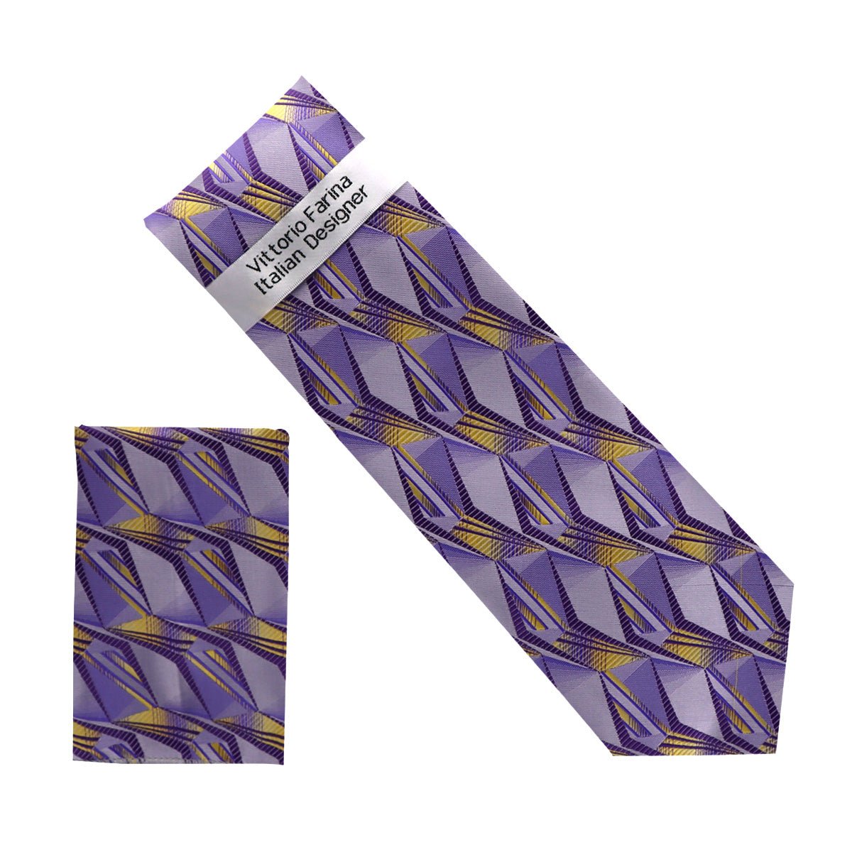 Vittorio Farina Men's Geometric Design Necktie &amp; Pocket Square - NH - D_1442 - Classy Cufflinks