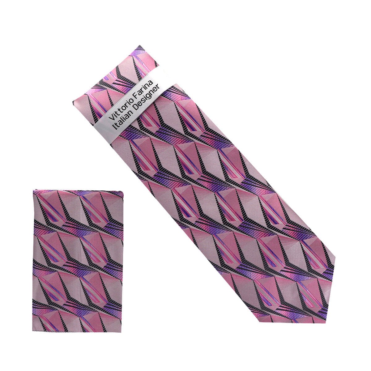 Vittorio Farina Men's Geometric Design Necktie &amp; Pocket Square - NH - D_1443 - Classy Cufflinks