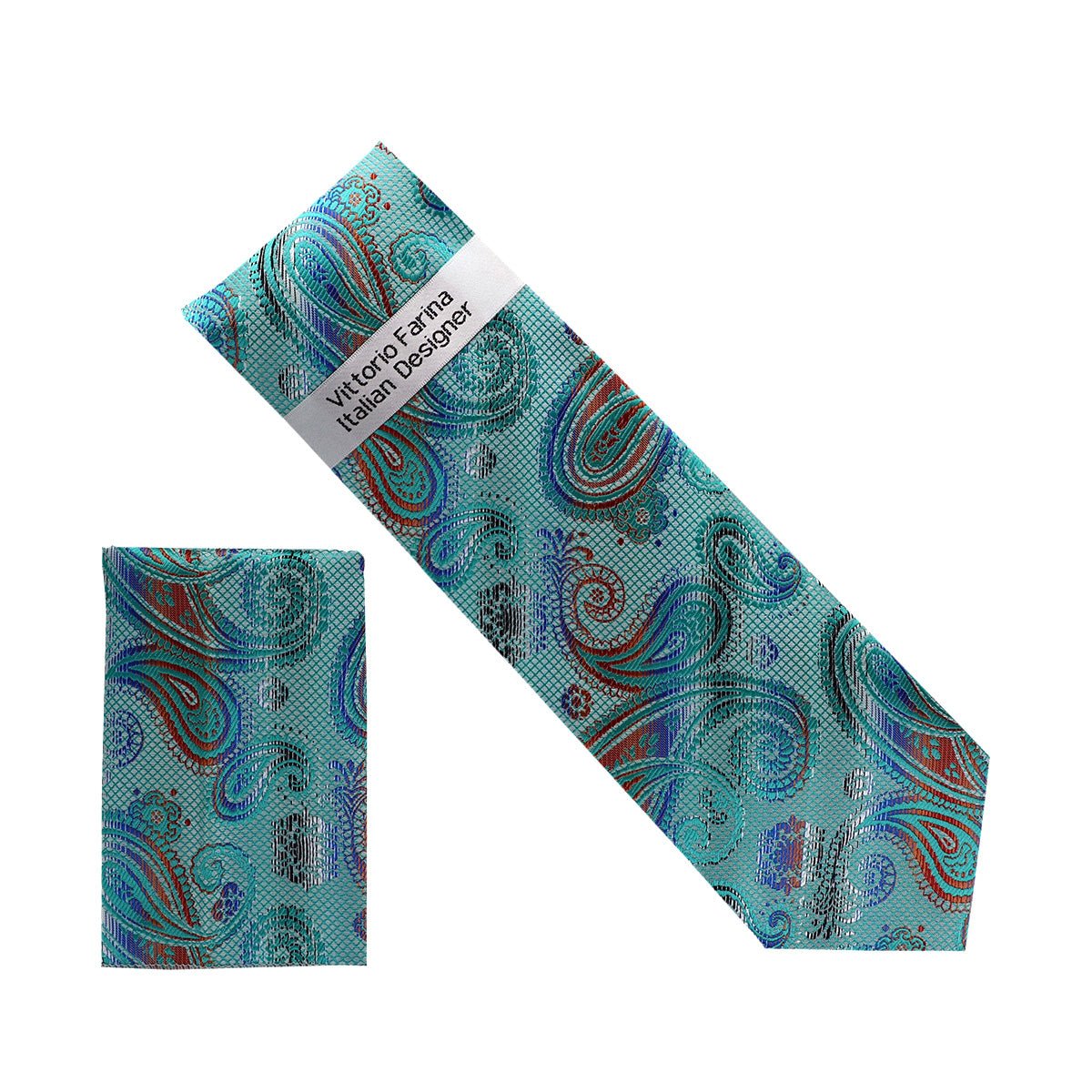 Vittorio Farina Men's Paisley Design Necktie & Pocket Square - NH - D_1444 - Classy Cufflinks