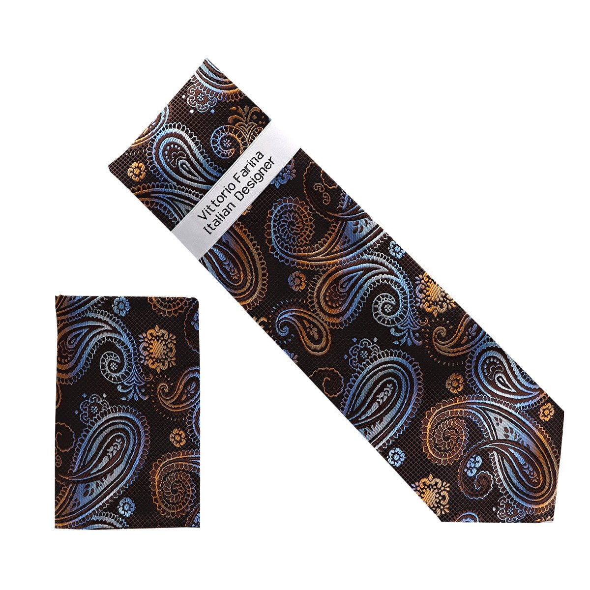 Vittorio Farina Men's Paisley Design Necktie & Pocket Square - NH - D_1445 - Classy Cufflinks