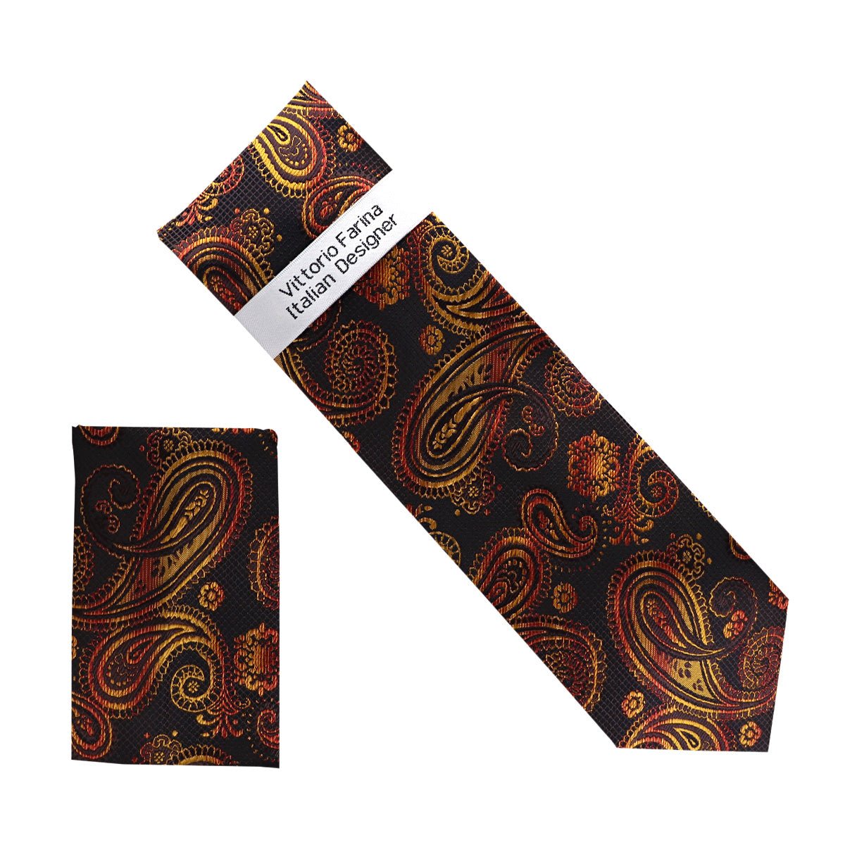 Vittorio Farina Men's Paisley Design Necktie & Pocket Square - NH - D_1446 - Classy Cufflinks