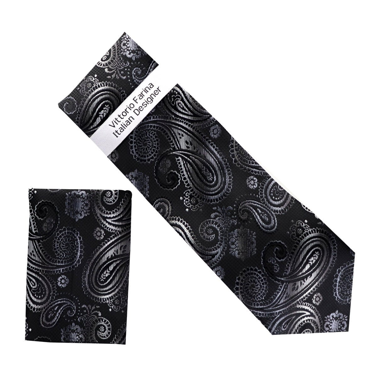 Vittorio Farina Men's Paisley Design Necktie &amp; Pocket Square - NH - D_1447 - Classy Cufflinks