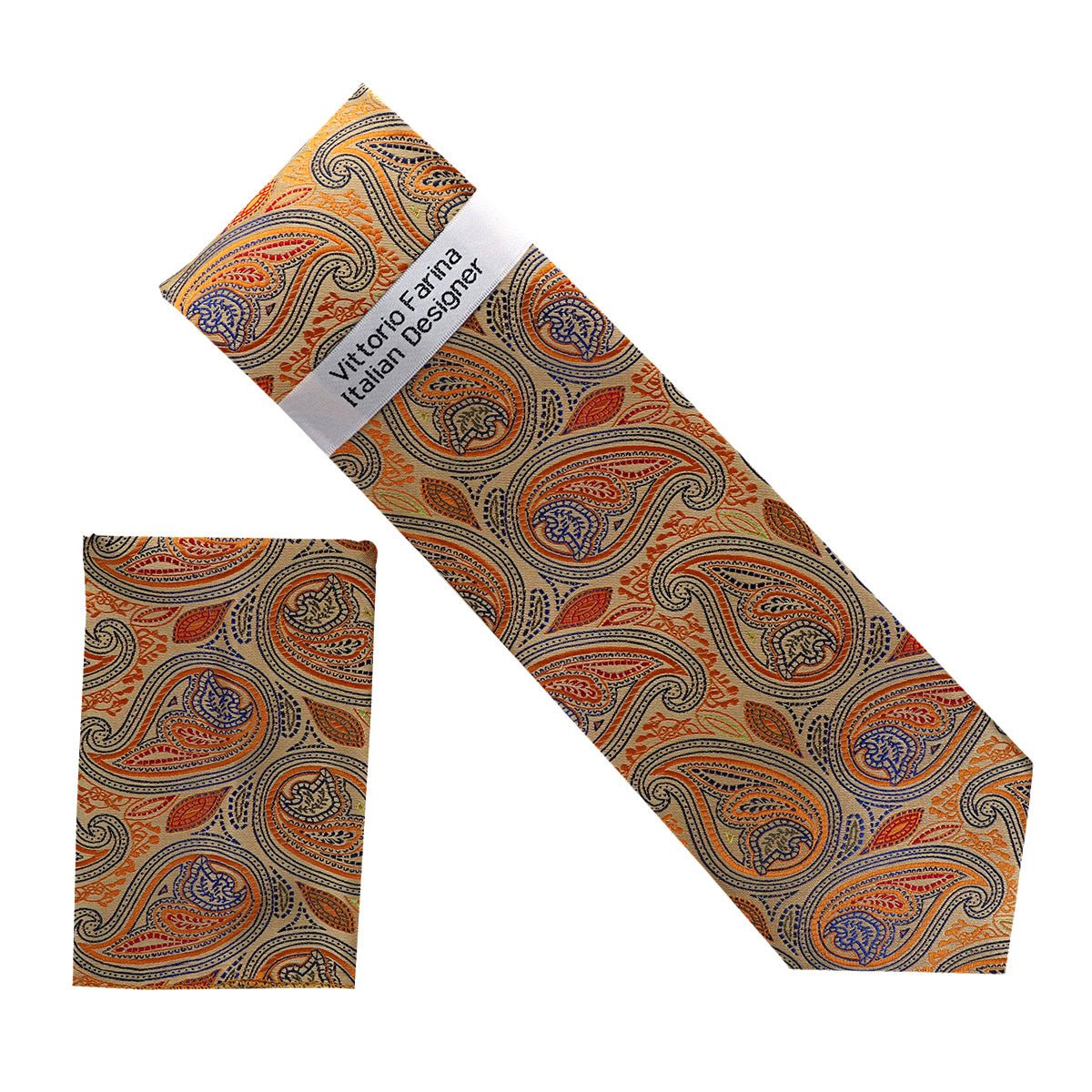 Vittorio Farina Men's Paisley Design Necktie &amp; Pocket Square - NH - D_1449 - Classy Cufflinks