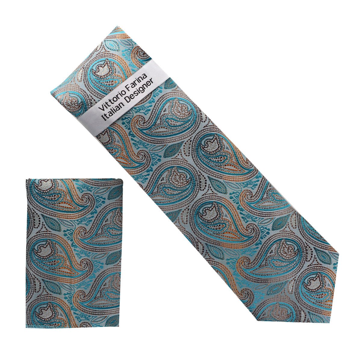 Vittorio Farina Men's Paisley Design Necktie &amp; Pocket Square - NH - D_1450 - Classy Cufflinks
