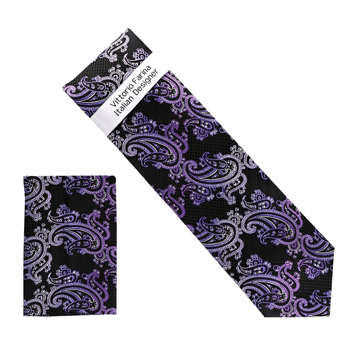 Vittorio Farina Men's Paisley Design Necktie & Pocket Square - NH - D_1455 - Classy Cufflinks