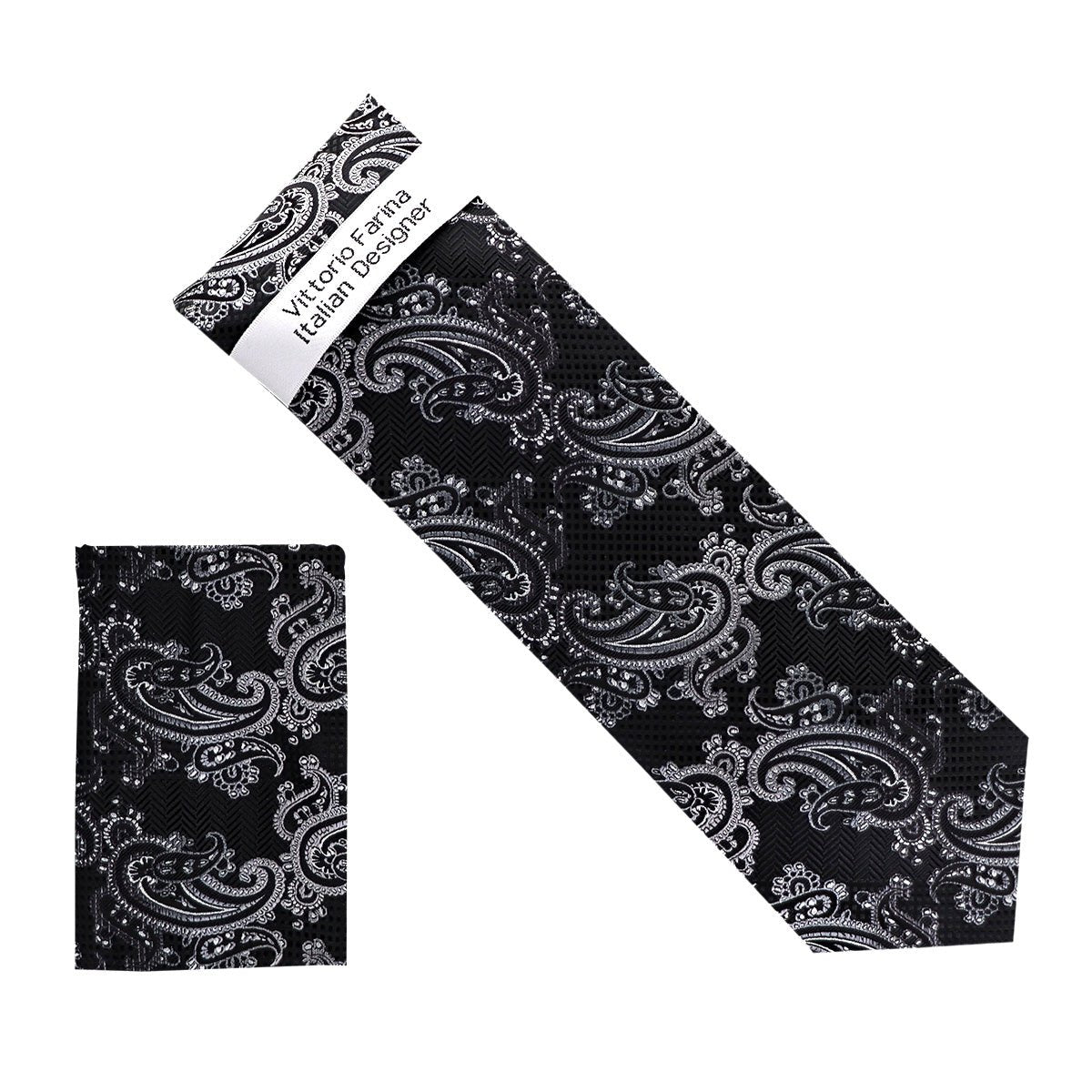 Vittorio Farina Men's Paisley Design Necktie & Pocket Square - NH - D_1457 - Classy Cufflinks