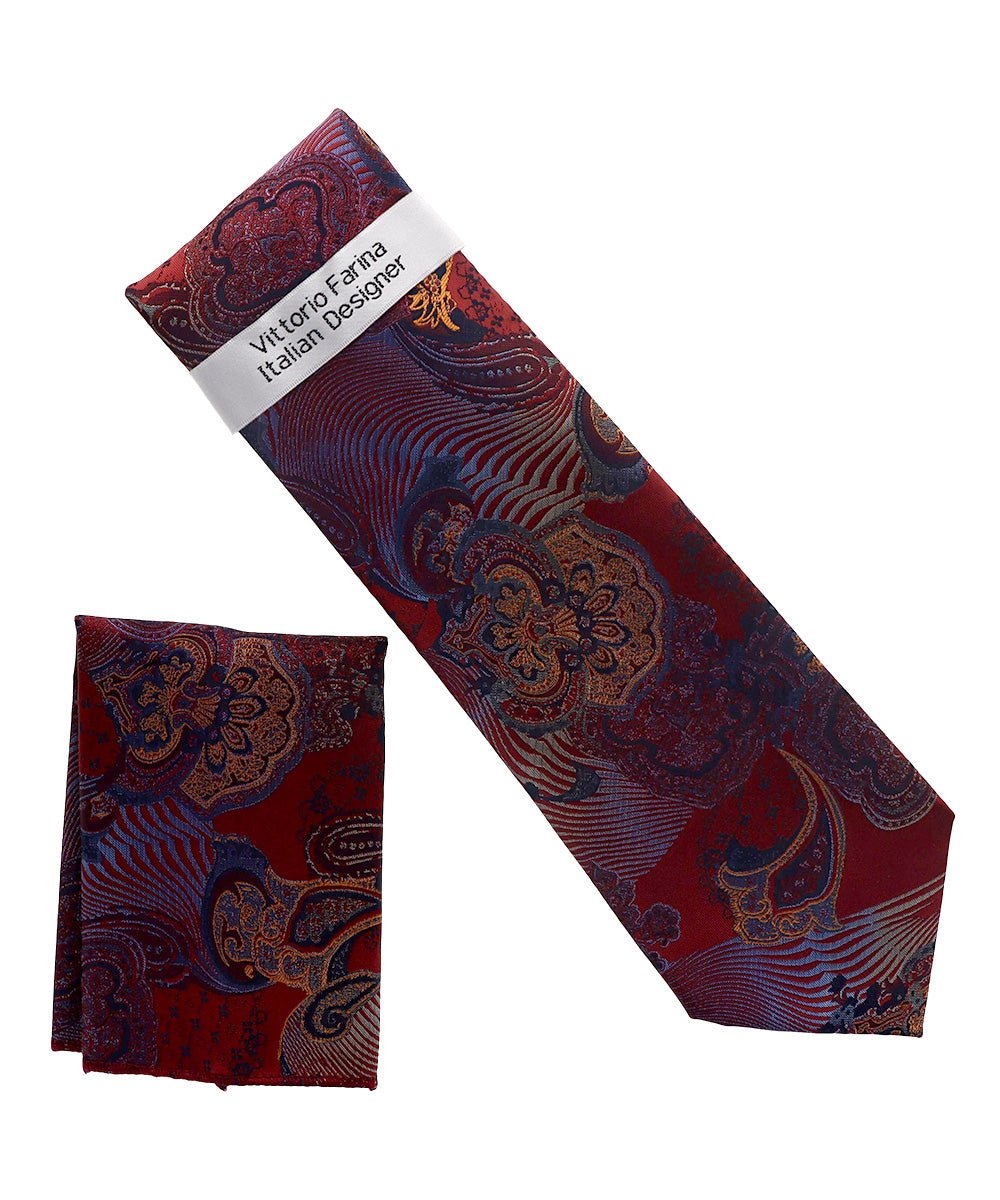 Vittorio Farina Men's Paisley Design Necktie &amp; Pocket Square - NH-D_1460 - Classy Cufflinks