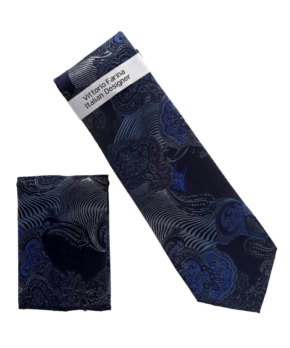 Vittorio Farina Men's Paisley Design Necktie &amp; Pocket Square - NH-D_1461 - Classy Cufflinks