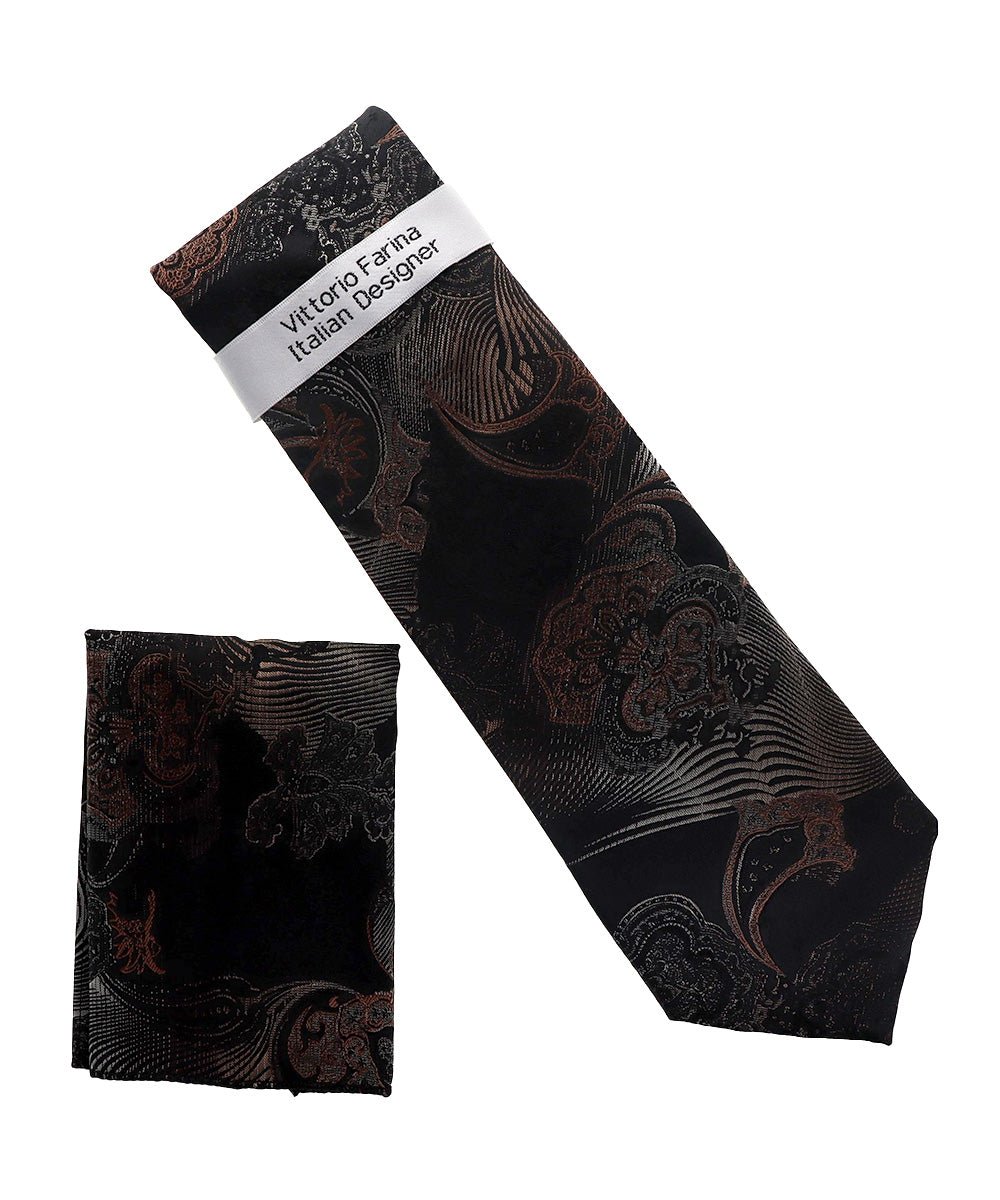 Vittorio Farina Men's Paisley Design Necktie &amp; Pocket Square - NH-D_1462 - Classy Cufflinks