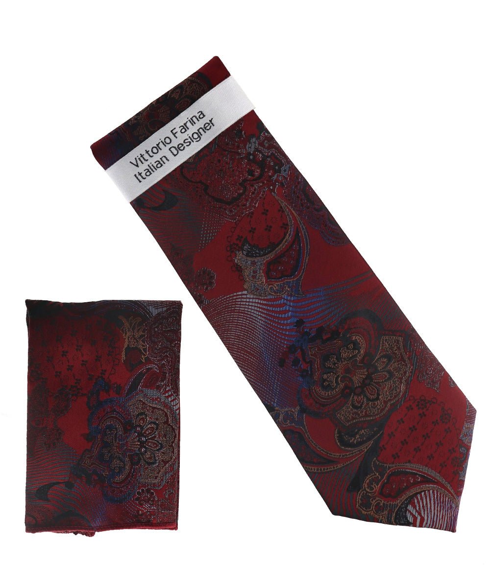 Vittorio Farina Men's Paisley Design Necktie &amp; Pocket Square - NH-D_1463 - Classy Cufflinks