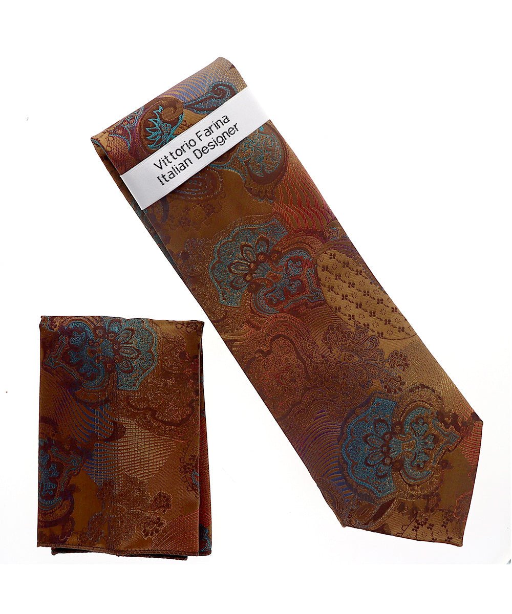 Vittorio Farina Men's Paisley Design Necktie &amp; Pocket Square - NH-D_1465 - Classy Cufflinks