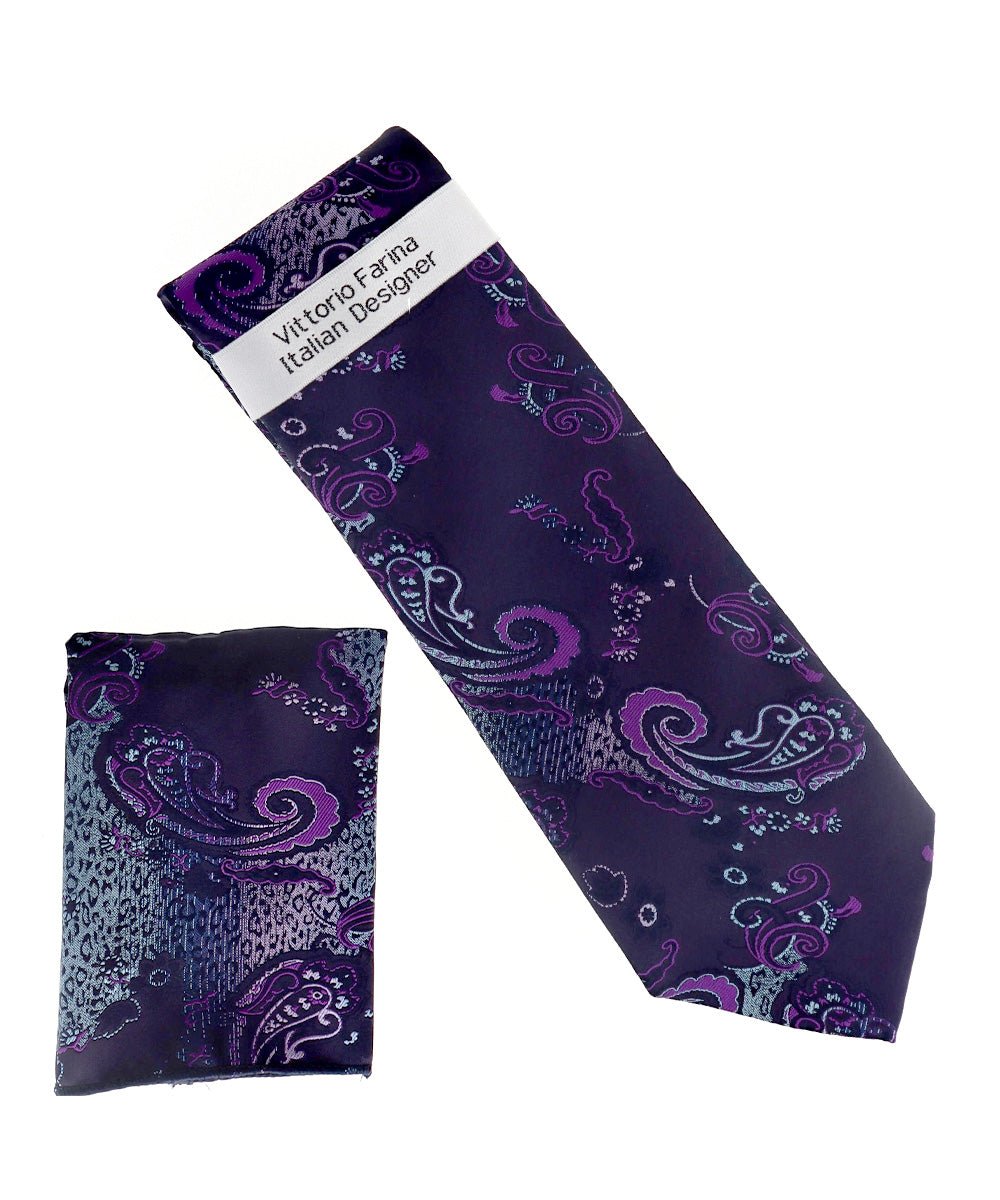 Vittorio Farina Men's Paisley Design Necktie &amp; Pocket Square - NH-D_1466 - Classy Cufflinks