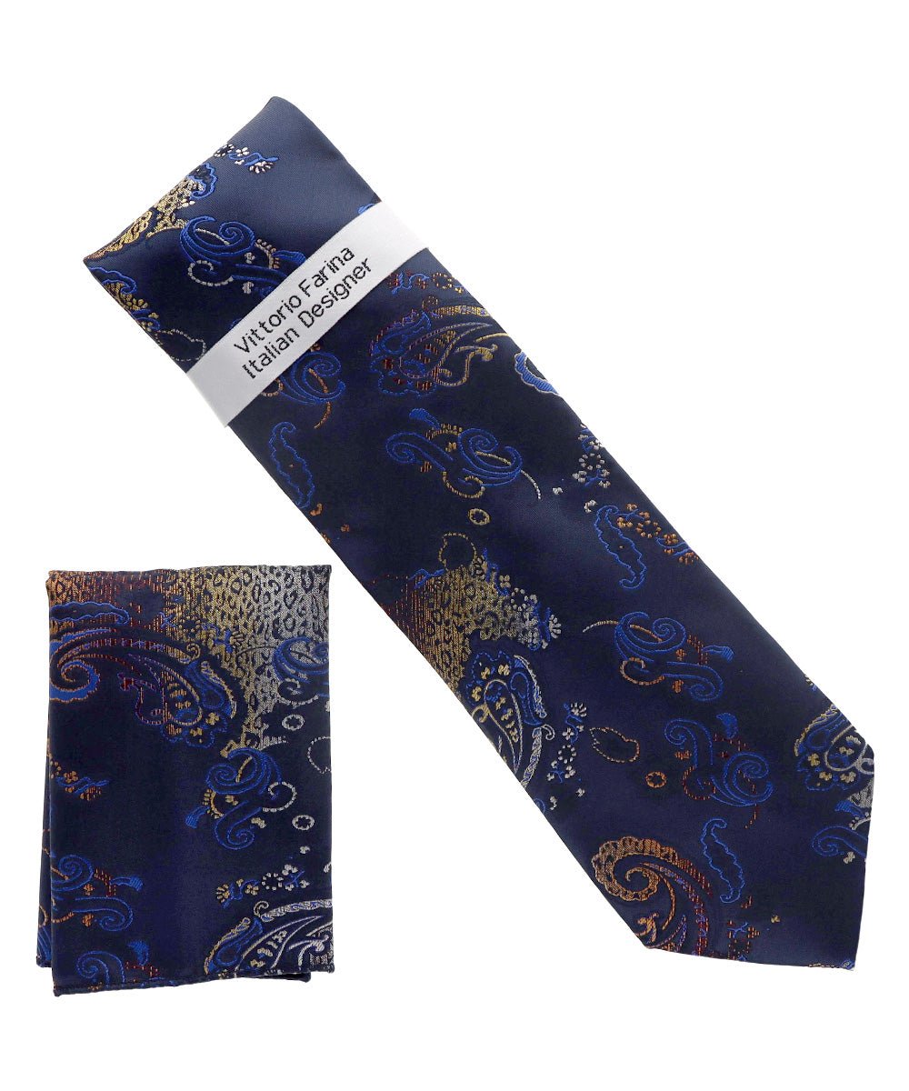 Vittorio Farina Men's Paisley Design Necktie &amp; Pocket Square - NH-D_1467 - Classy Cufflinks