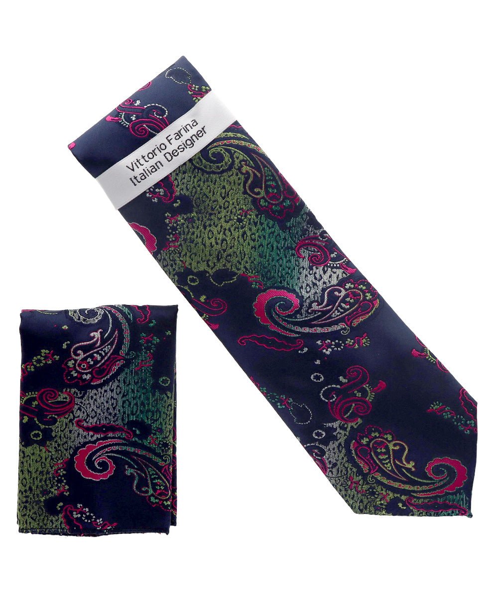 Vittorio Farina Men's Paisley Design Necktie &amp; Pocket Square - NH-D_1468 - Classy Cufflinks