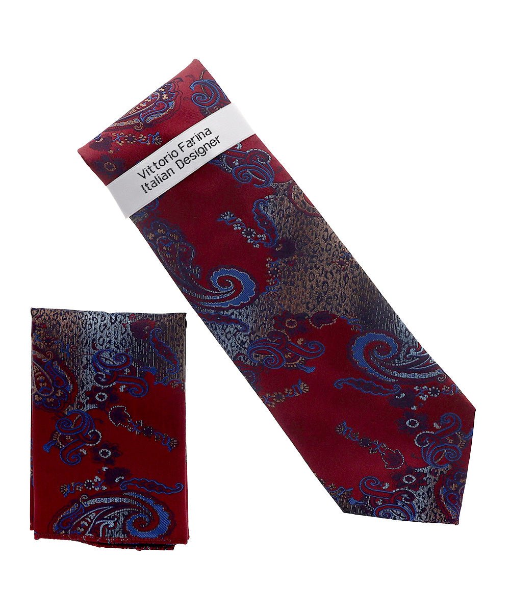 Vittorio Farina Men's Paisley Design Necktie &amp; Pocket Square - NH-D_1469 - Classy Cufflinks