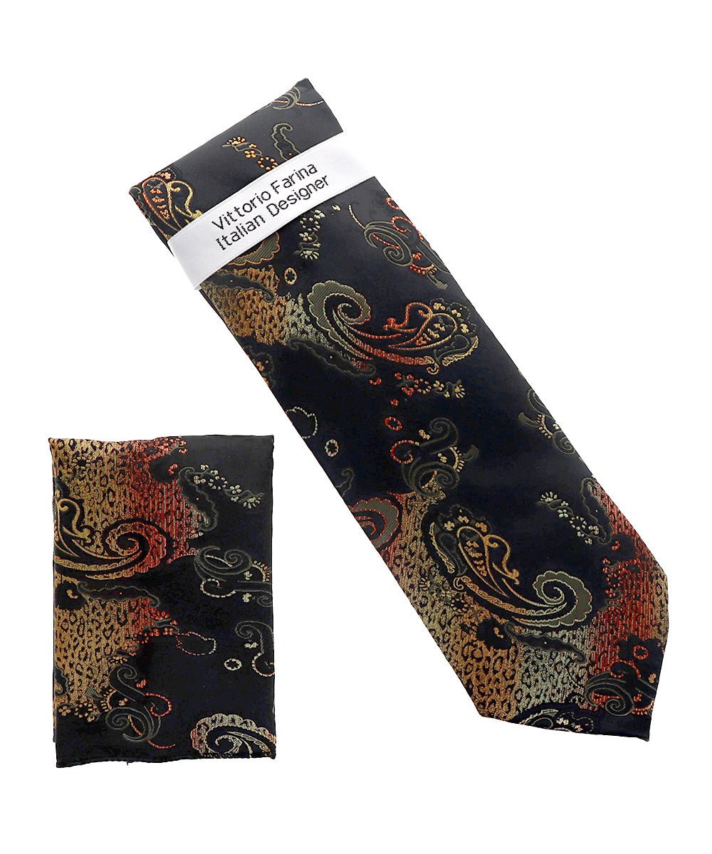 Vittorio Farina Men's Paisley Design Necktie &amp; Pocket Square - NH-D_1470 - Classy Cufflinks