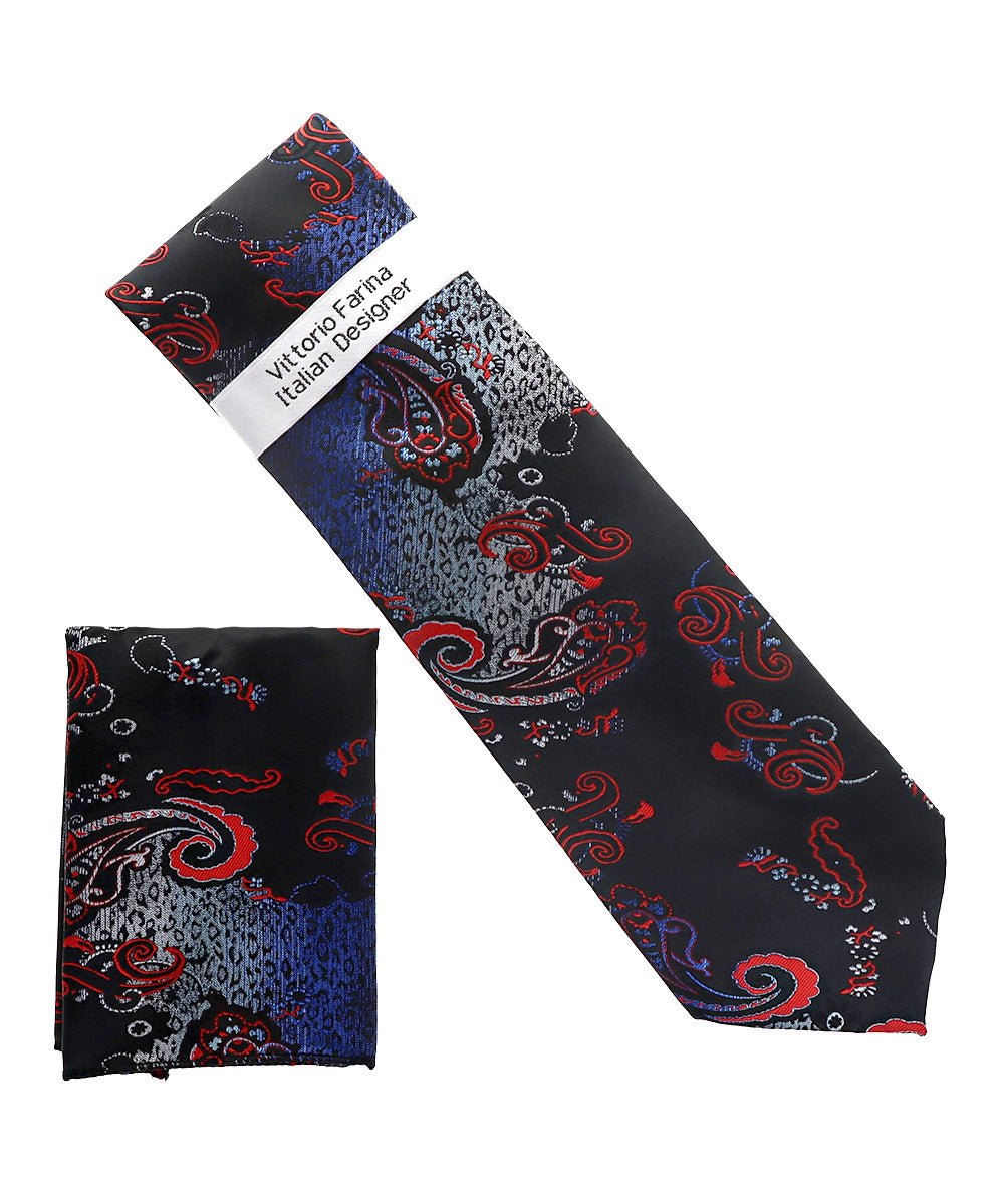 Vittorio Farina Men's Paisley Design Necktie &amp; Pocket Square - NH-D_1472 - Classy Cufflinks