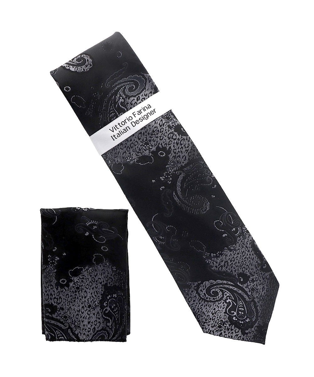 Vittorio Farina Men's Paisley Design Necktie &amp; Pocket Square - NH-D_1473 - Classy Cufflinks