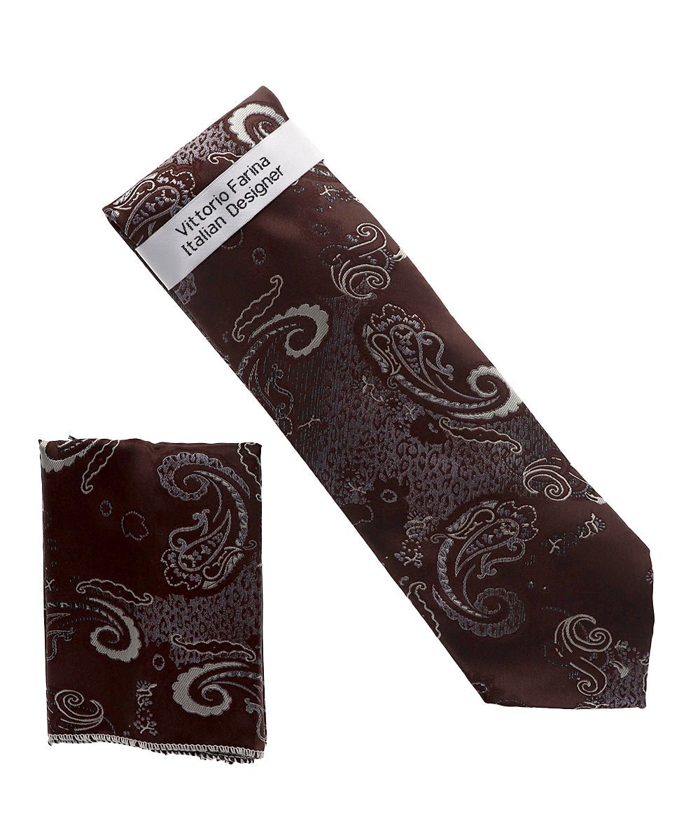 Vittorio Farina Men's Paisley Design Necktie &amp; Pocket Square - NH-D_1474 - Classy Cufflinks