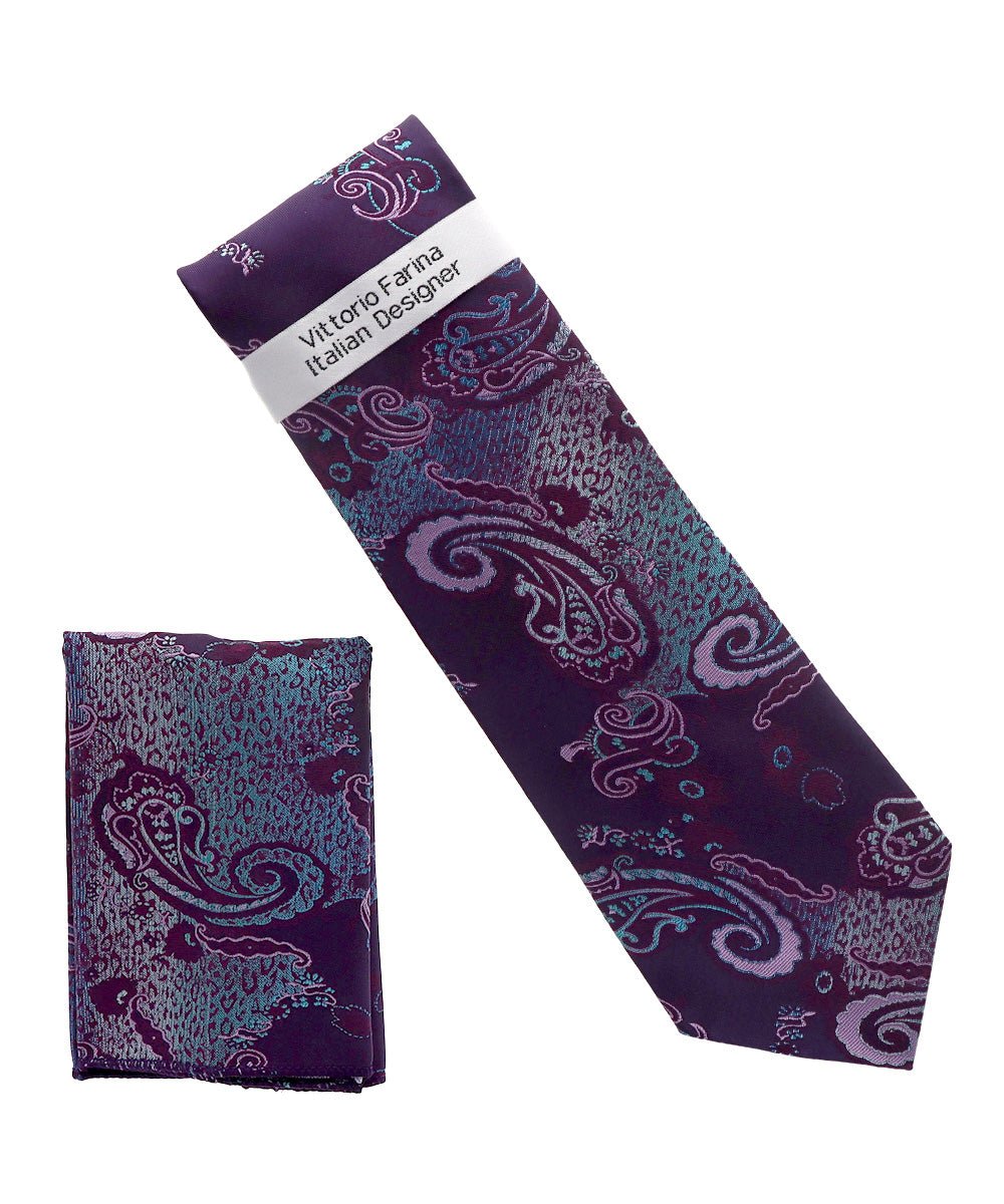Vittorio Farina Men's Paisley Design Necktie &amp; Pocket Square - NH-D_1475 - Classy Cufflinks