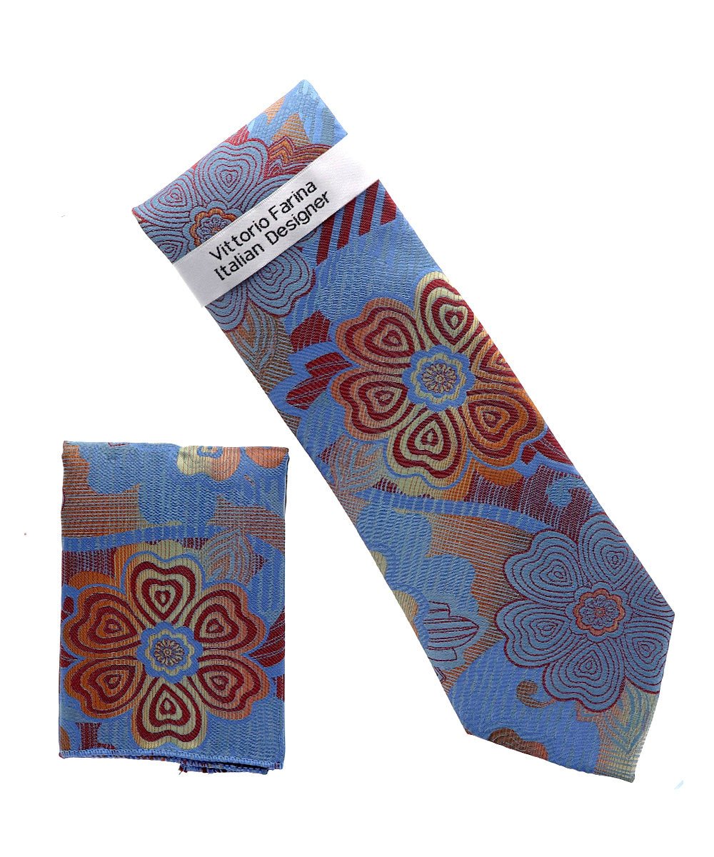 Vittorio Farina Men's Floral Design Necktie &amp; Pocket Square - NH-D_1486 - Classy Cufflinks