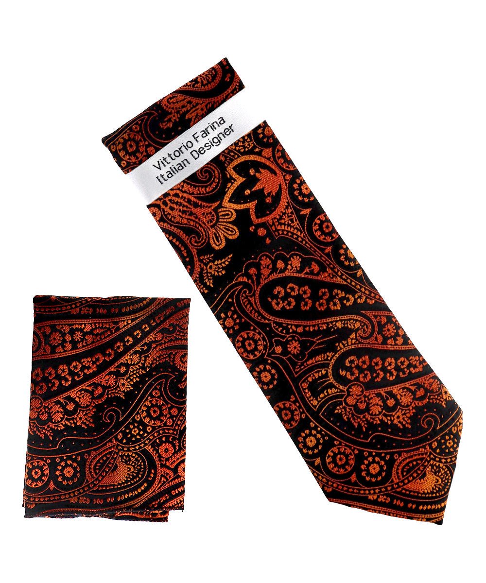 Vittorio Farina Men's Paisley Design Necktie &amp; Pocket Square - NH-D_1487 - Classy Cufflinks