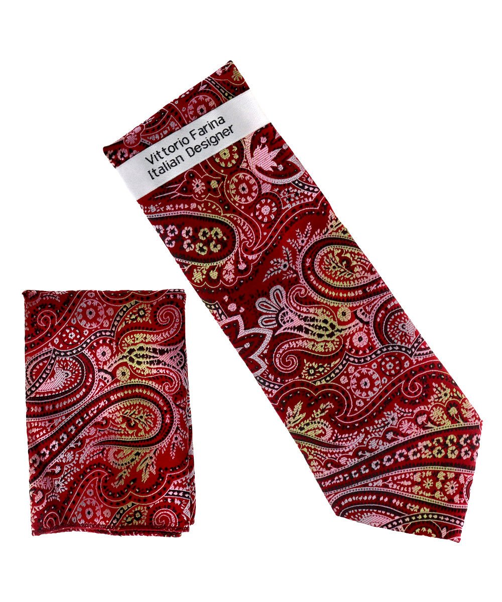 Vittorio Farina Men's Paisley Design Necktie &amp; Pocket Square - NH-D_1489 - Classy Cufflinks