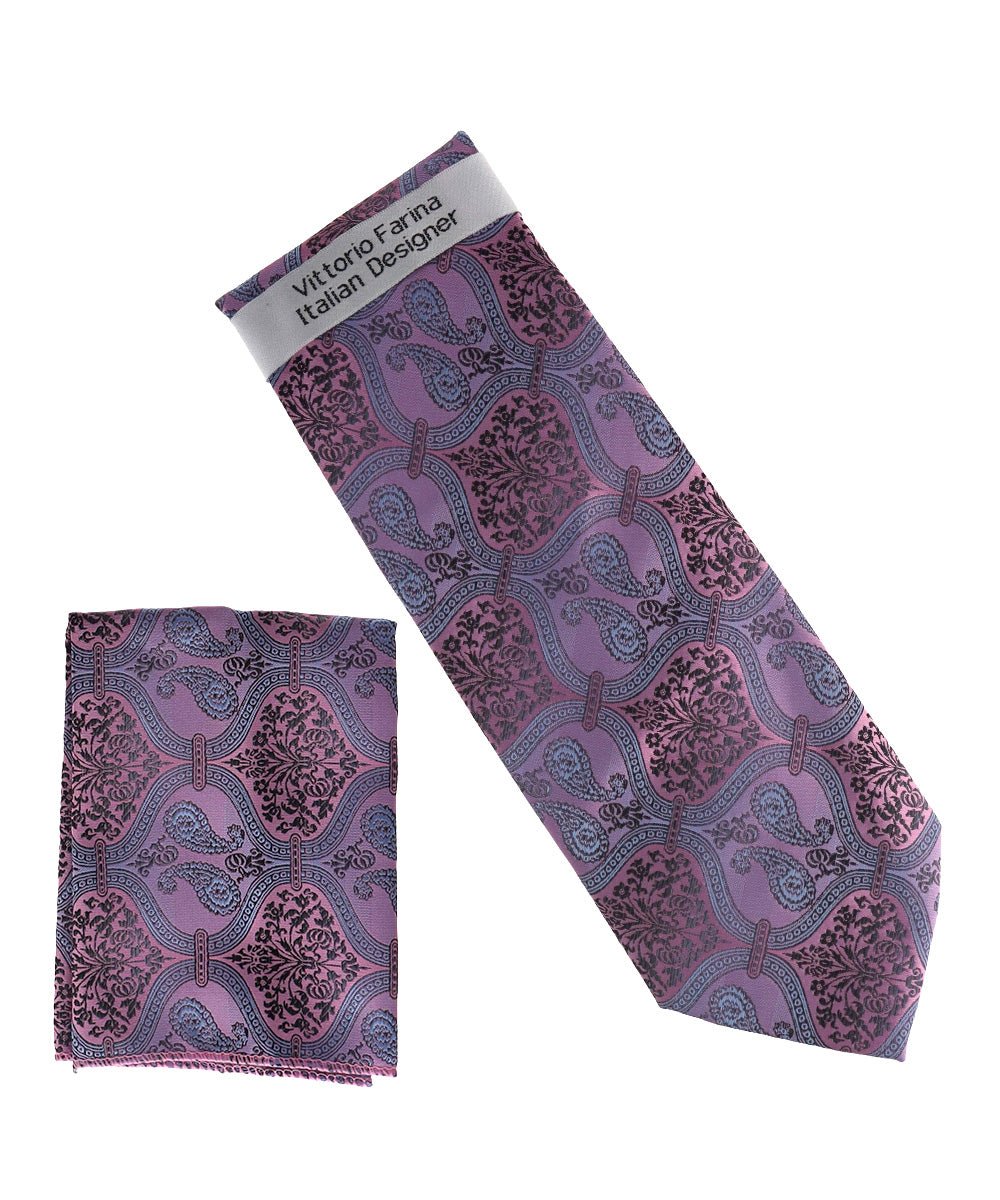 Vittorio Farina Men's Paisley Design Necktie &amp; Pocket Square - NH-D_1490 - Classy Cufflinks