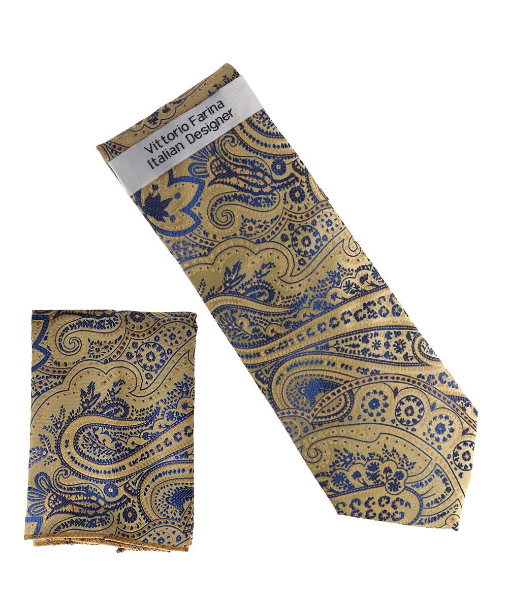 Vittorio Farina Men's Paisley Design Necktie &amp; Pocket Square - NH-D_1491 - Classy Cufflinks