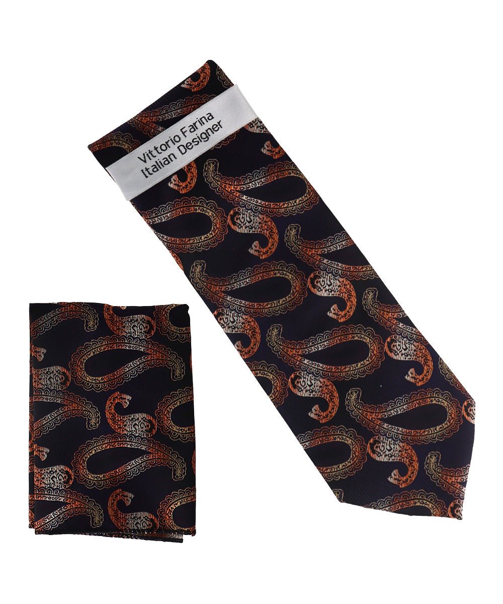 Vittorio Farina Men's Paisley Design Necktie &amp; Pocket Square - NH-D_1492 - Classy Cufflinks