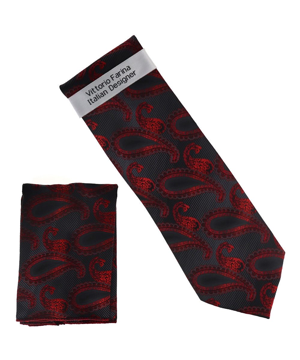 Vittorio Farina Men's Paisley Design Necktie &amp; Pocket Square - NH-D_1493 - Classy Cufflinks
