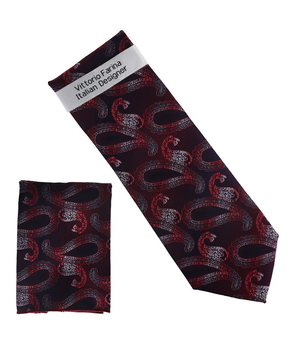 Vittorio Farina Men's Paisley Design Necktie &amp; Pocket Square - NH-D_1494 - Classy Cufflinks