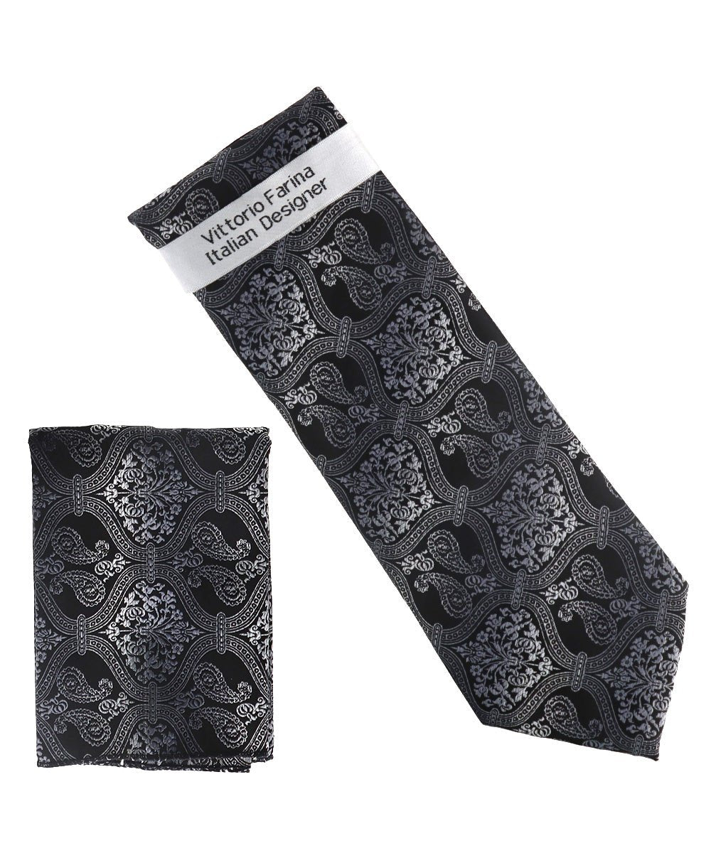 Vittorio Farina Men's Paisley Design Necktie &amp; Pocket Square - NH-D_1495 - Classy Cufflinks