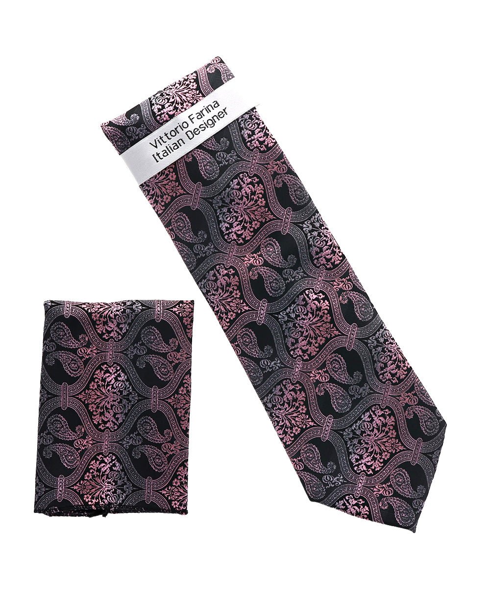 Vittorio Farina Men's Paisley Design Necktie &amp; Pocket Square - NH-D_1496 - Classy Cufflinks