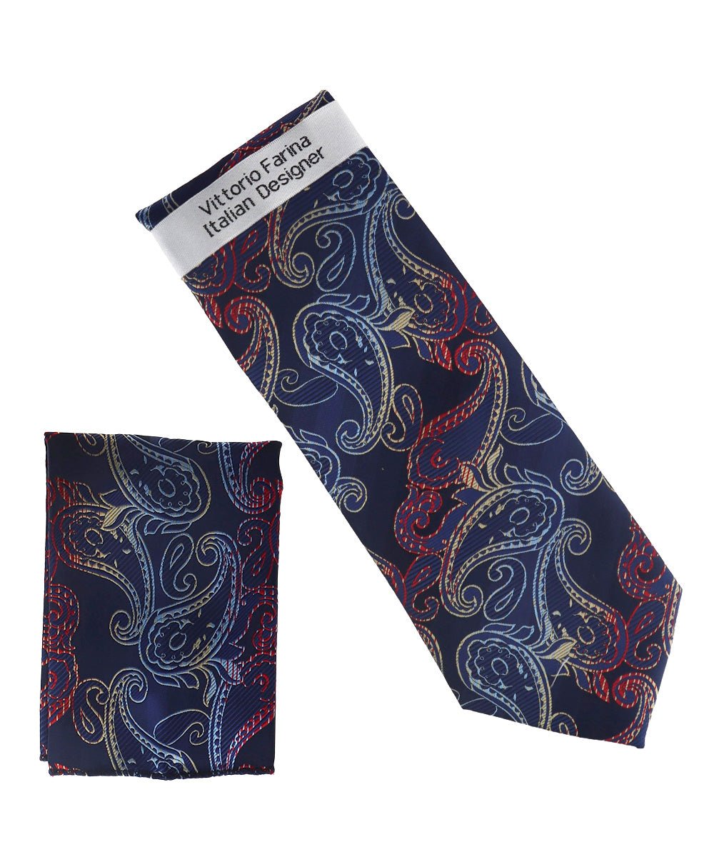 Vittorio Farina Men's Paisley Design Necktie &amp; Pocket Square - NH-D_1498 - Classy Cufflinks