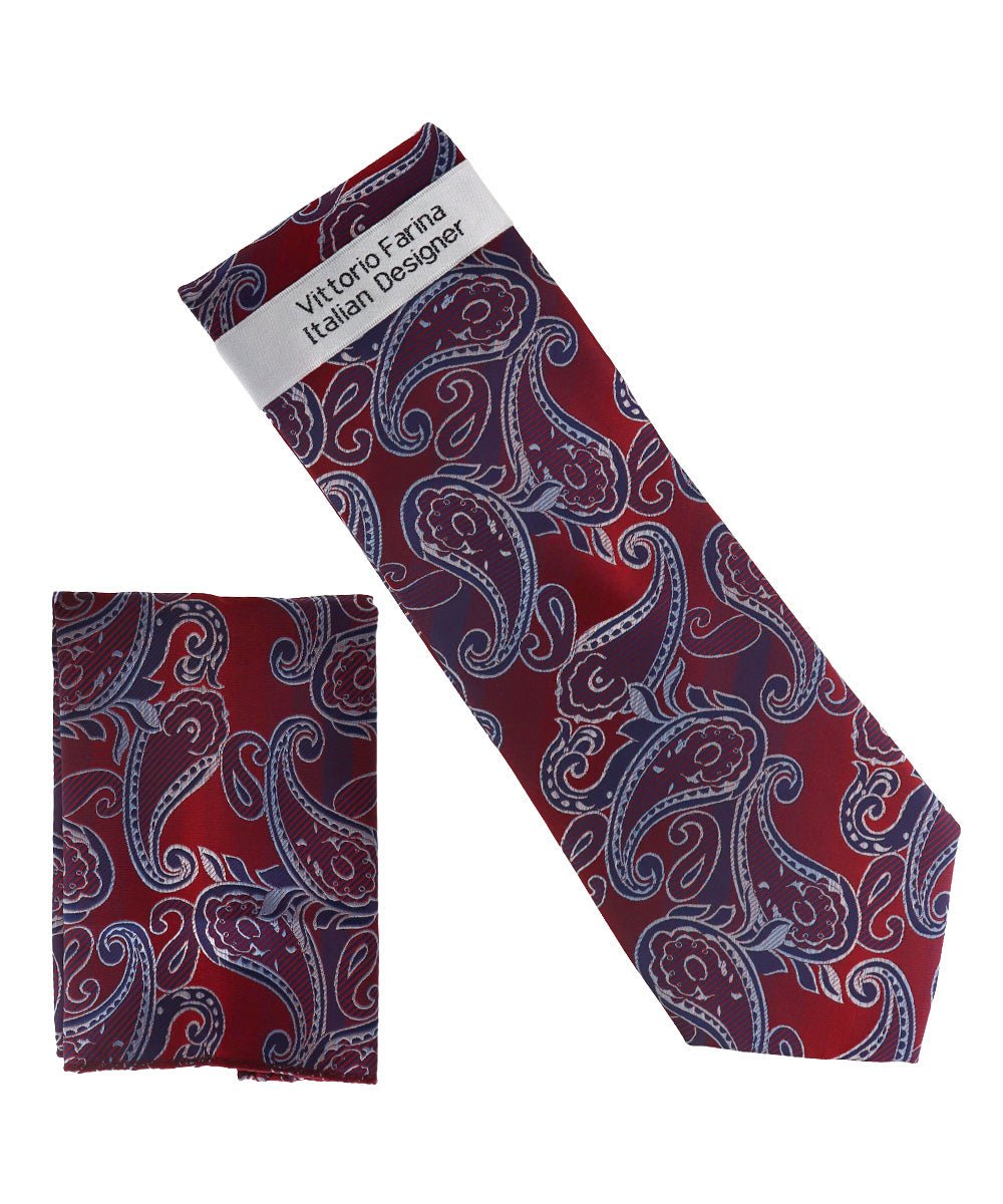 Vittorio Farina Men's Paisley Design Necktie &amp; Pocket Square - NH-D_1499 - Classy Cufflinks