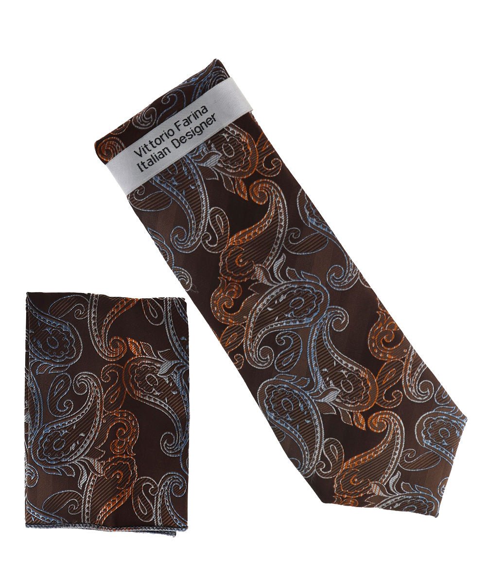 Vittorio Farina Men's Paisley Design Necktie &amp; Pocket Square - NH-D_1500 - Classy Cufflinks
