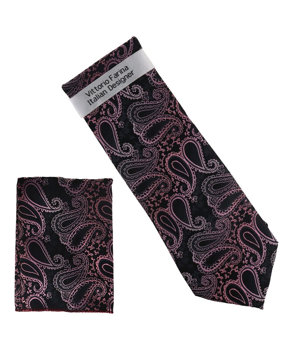 Vittorio Farina Men's Paisley Design Necktie &amp; Pocket Square - NH-D_1501 - Classy Cufflinks
