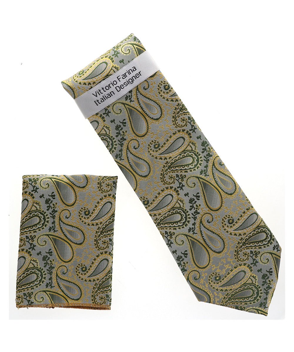 Vittorio Farina Men's Paisley Design Necktie &amp; Pocket Square - NH-D_1502 - Classy Cufflinks