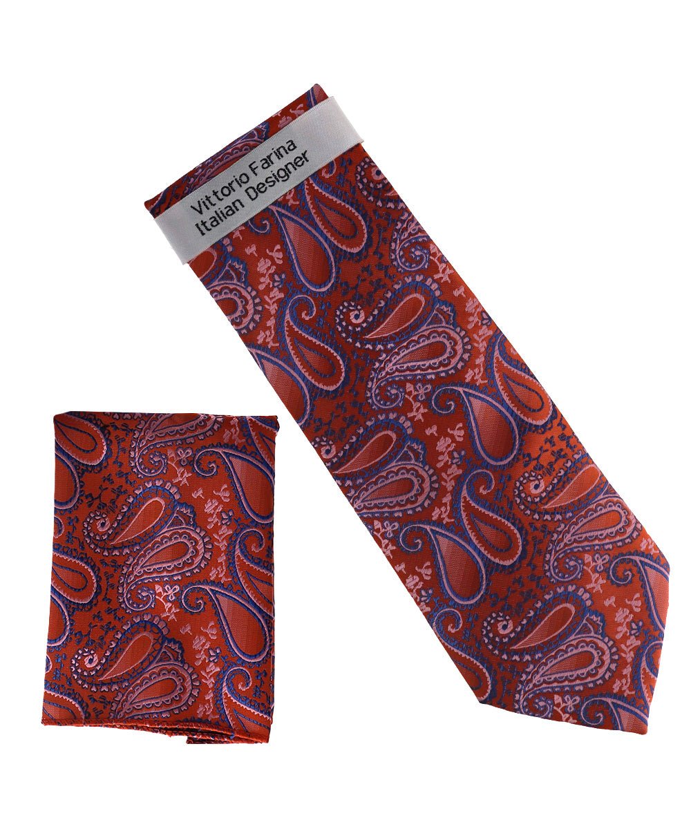 Vittorio Farina Men's Paisley Design Necktie &amp; Pocket Square - NH-D_1503 - Classy Cufflinks