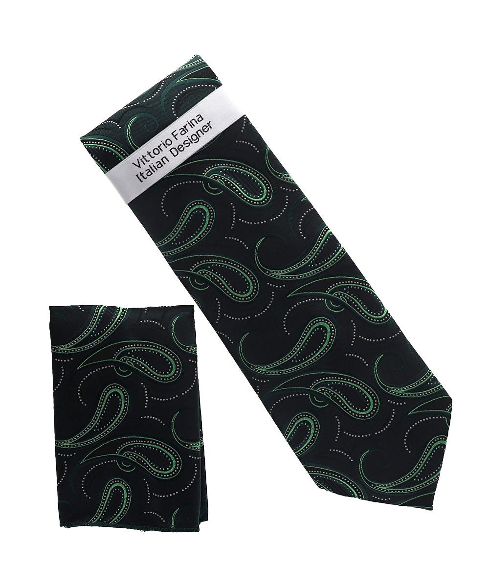 Vittorio Farina Men's Paisley Design Necktie &amp; Pocket Square - NH-D_1504 - Classy Cufflinks