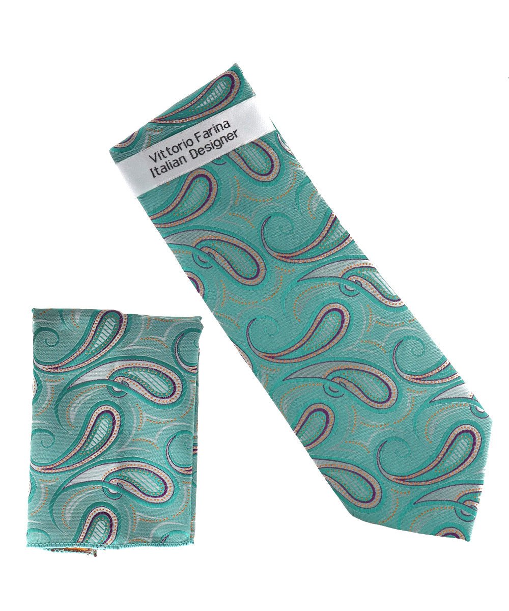 Vittorio Farina Men's Paisley Design Necktie &amp; Pocket Square - NH-D_1508 - Classy Cufflinks