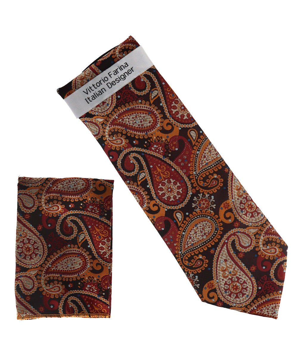 Vittorio Farina Men's Paisley Design Necktie &amp; Pocket Square - NH-D_1509 - Classy Cufflinks